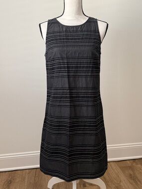 LOFT Black Striped Sleeveless Shift Dress